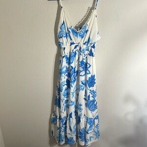 Size M Flying Tomato halter V neck floral tropical flowy boho WOVEN maxi DRESS
